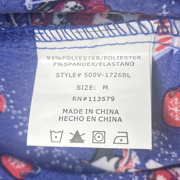 GT Performance Christmas Penguin Print Scrub Top Womens Medium Blue New - Picture 8 of 11